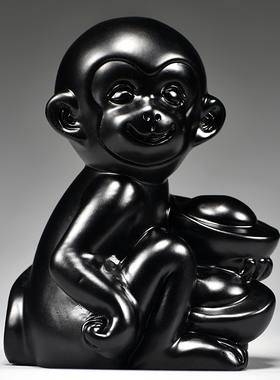 黑色实木质猴子雕刻摆件十二生肖