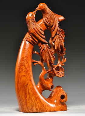 花梨木雕喜上眉梢摆件家居客厅电视柜根雕装饰红木工艺品乔迁送礼