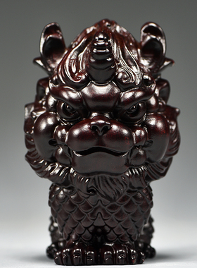 黑檀实木质麒麟祝福客厅麒麟摆件