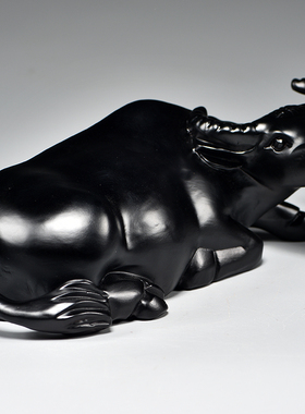 黑牛摆件实木雕刻十二生肖黑色