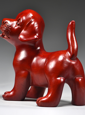 红色木雕狗摆件十二生肖狗