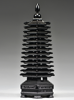 黑色桃木雕刻13层文昌塔摆件