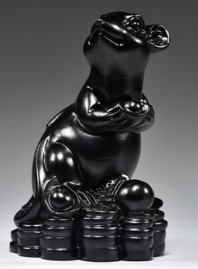 黑色老鼠摆件实木雕刻十二生肖