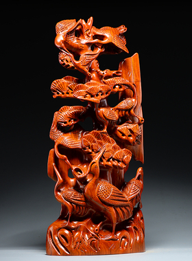 松鹤延年雕刻家居客厅贺寿工艺品