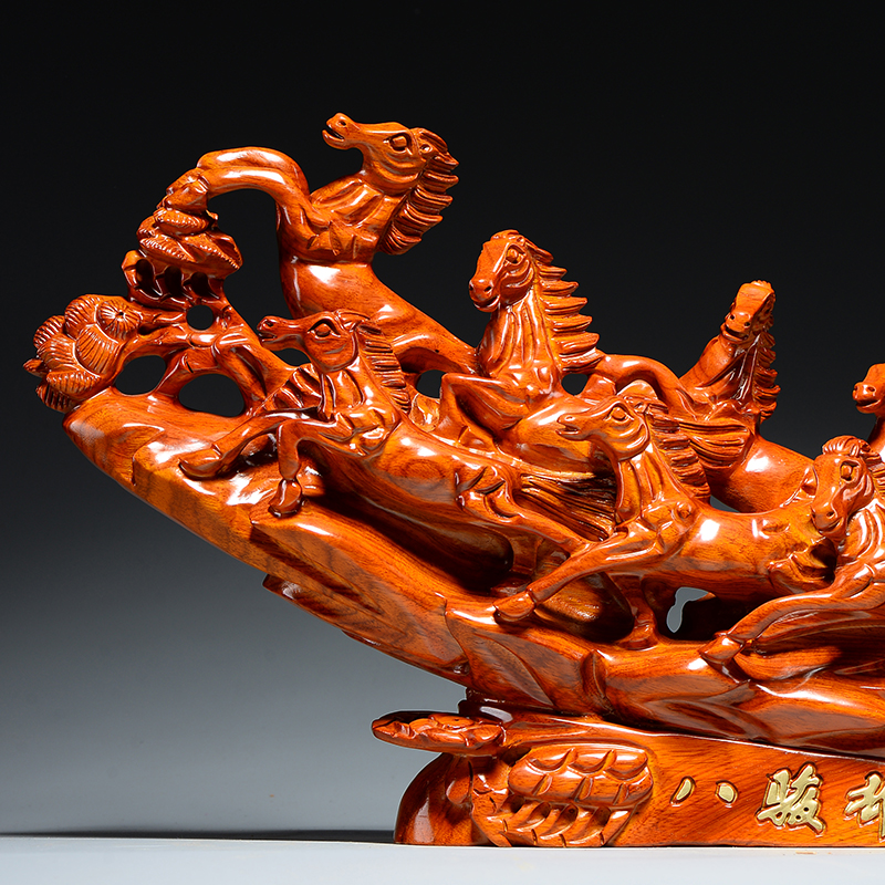 花梨实木八马八骏雄风摆件红木雕刻工艺品家居客厅办公装饰工艺品