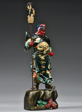 实木雕刻彩绘武财神关公