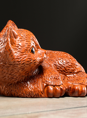 花梨木雕猫摆件 吉祥动物可爱小猫 家居装饰饰品摆设工艺开业礼品