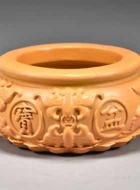 实木雕刻黄色聚宝盆摆件乔迁家居客厅木质装饰开业送礼红木工艺品