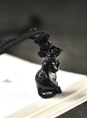 黑色铜雕鼠吊坠挂件金属铜十二生肖金属鼠吉祥物挂件装饰工艺立品