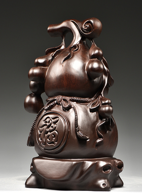 黑檀实木雕刻福禄葫芦摆件红木家居客厅电视柜办公装饰工艺品送礼