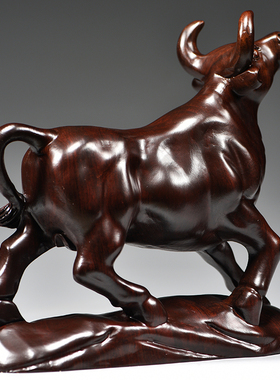 黑檀实木质雕刻牛摆件动物