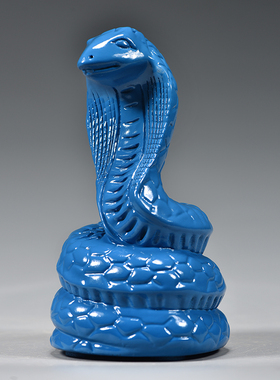 蓝色木质蛇摆件实木十二生肖动物