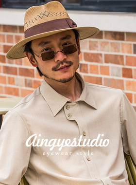 古铜框茶色小眼镜女迷你小方形复古墨镜男款小眼睛小众方框太阳镜