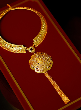 金色项圈新娘配饰流苏简约大气秀禾服龙凤褂结婚配饰国风项链饰品