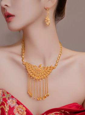 中式新娘配饰凤凰流苏项链项圈五金结婚配饰拍照道具仿真金色颈链