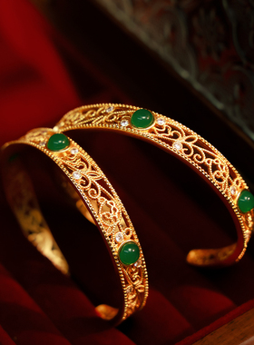 新娘配饰精致秀禾服龙凤褂中式礼服喜镯新款金色手镯古风结婚镯子