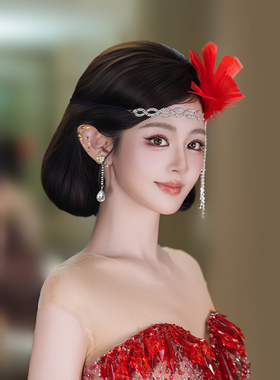 高级感新娘发饰小众红色羽毛晚宴舞会盖茨比造型时尚写真造型配饰