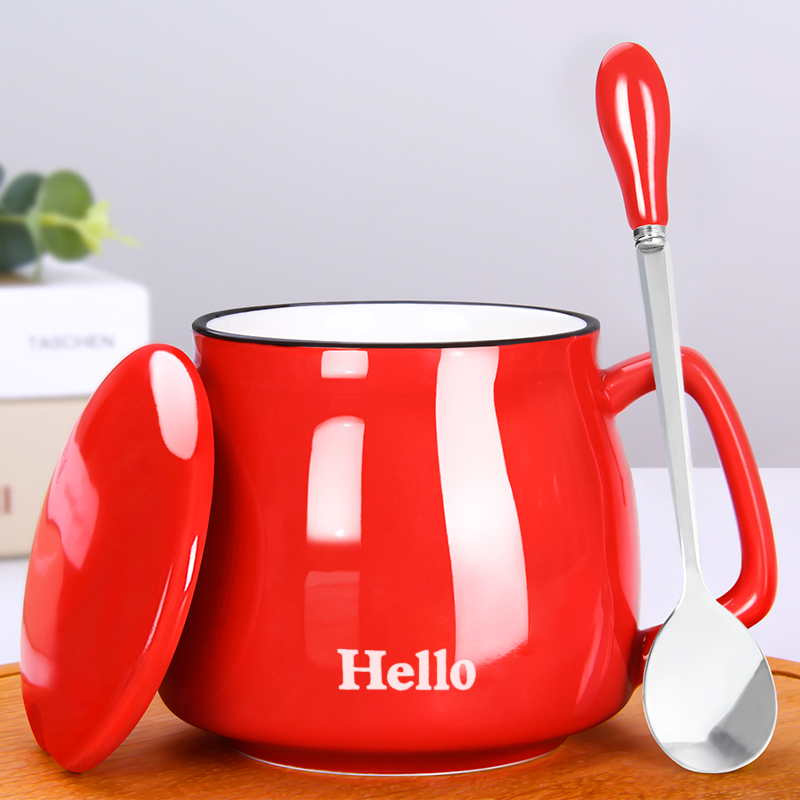 创意个性陶瓷马克杯带盖勺潮流早餐牛奶杯家用咖啡杯女水杯子定制-图0