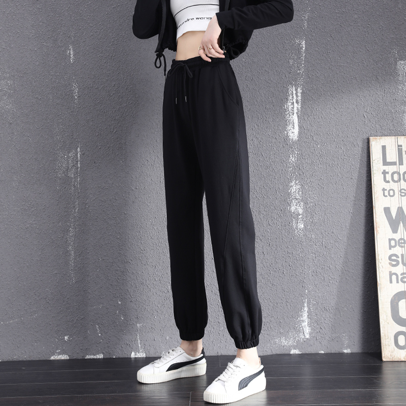 加绒宽松束脚秋冬季黑色显瘦卫裤 漫在路上休闲裤