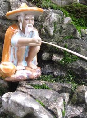 假山配件盆景摆件陶瓷钩鱼翁水族鱼缸吸水石上水石造景钓鱼陶瓷品