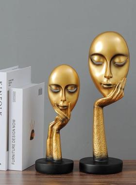 北欧轻奢面具人物摆件创意抽象女人脸家居客厅酒柜电视柜装饰摆设