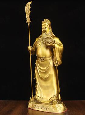 纯黄铜财神关公立刀神像摆件家用武财神关二爷关羽铜像工艺礼品摆