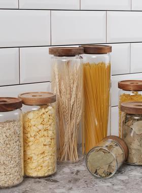北欧厨房样板间软装饰品橱柜玻璃食材罐意面橱柜燕麦密封罐小摆件