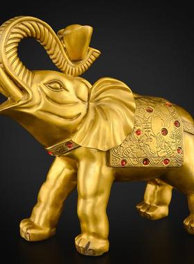 黄铜大象摆件一对背上驮元宝如意象招客厅入户财铜制鼻子朝天铜象
