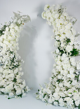 成品白色仿真牛角花艺拱门彩虹门求婚婚庆装饰布置羊角花艺套装