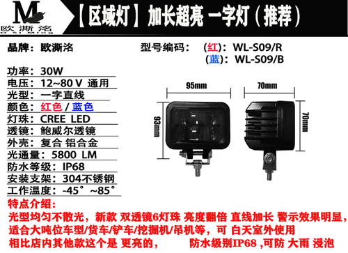 欧澌洺叉车警示灯倒车安全区域示宽边界灯一字红蓝光超亮款S09 - 图2