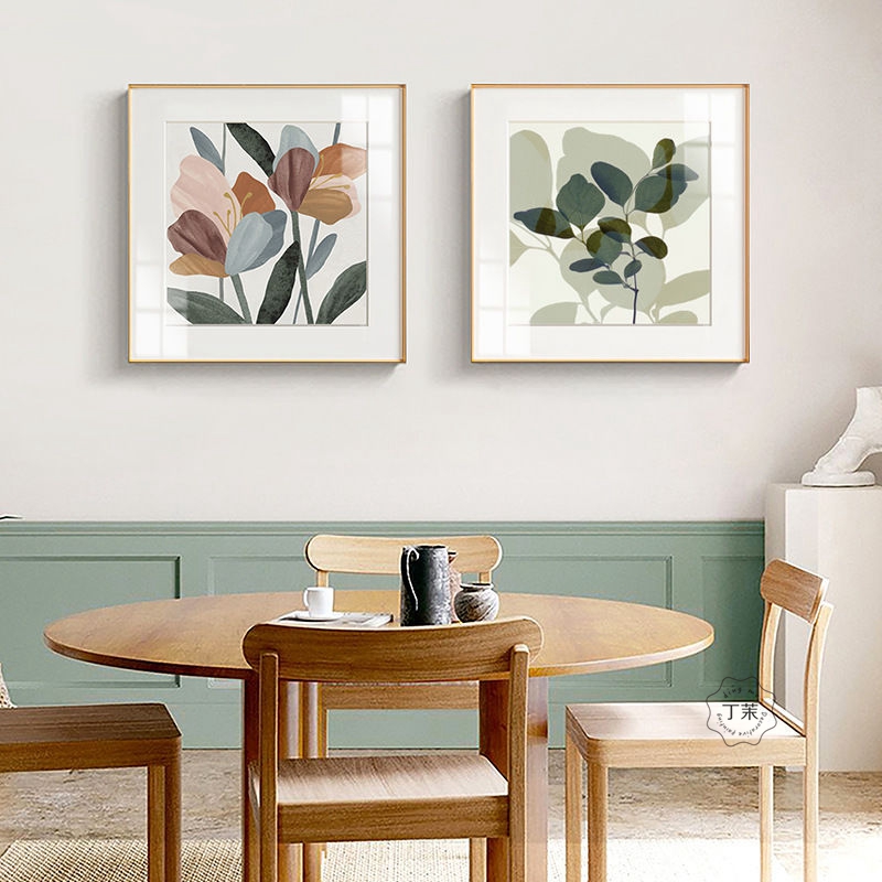 现代简约客厅装饰画北欧抽象沙发背景墙挂画风景花卉绿色壁画方形