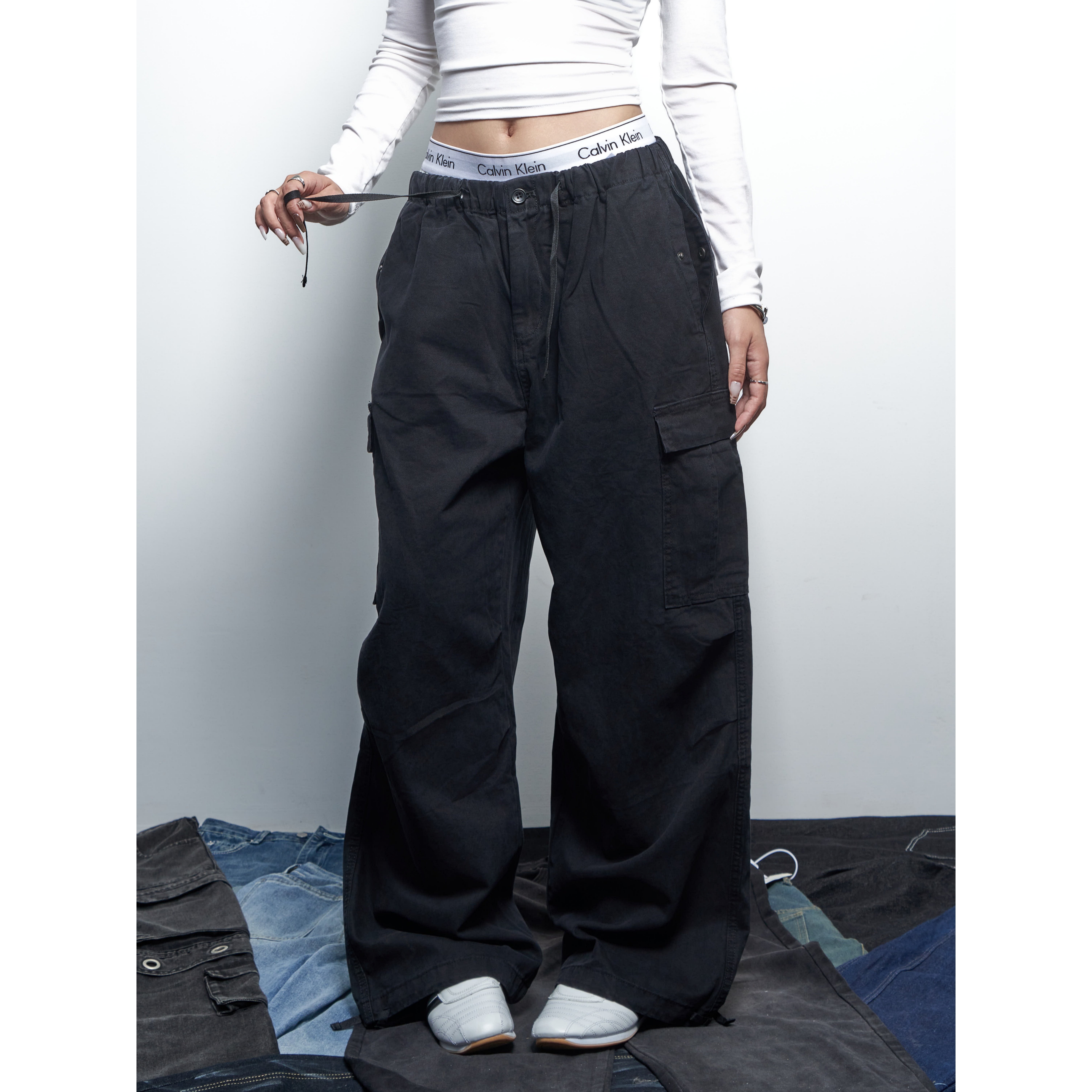 SAIMT美式复古多口袋工装裤女宽松阔腿休闲裤工装风,淘宝优惠券,粉丝福利购,淘宝优惠卷