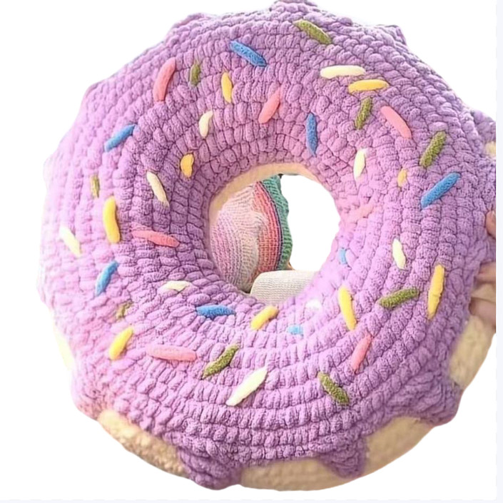 粗毛线钩针钩织超大水果甜甜圈抱枕diy材料包手作靠枕送女友礼物 - 图3