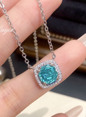 八角千禧玫瑰切帕拉伊巴吊坠项链女镶嵌高碳钻炫彩钻玫瑰花锁骨链