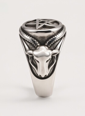 欧美外贸跨境六芒星羊头设计戒指时尚爆款男士个性钛钢指环嘻哈饰