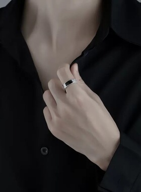 复古龙纹戒指男潮ins个性开口指环时尚简约民族风黑色男士单身戒