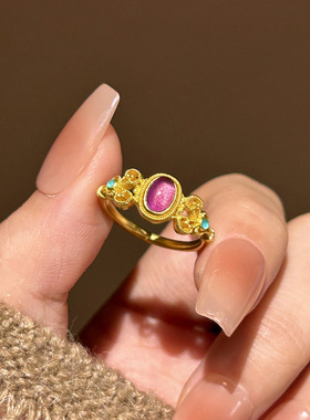 新中式国风镶嵌紫色锆石活口戒指女小众时尚轻奢高级感宫廷风