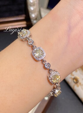 八角千禧玫瑰切海蓝宝手链轻奢时尚高碳钻玫瑰花黄钻公主方包