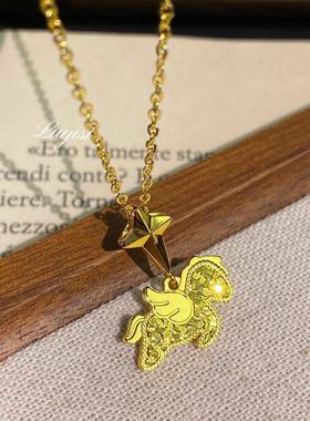 新款精工CNC切割爆闪碎冰冰独角兽小飞马吊坠项链女本命年锁骨链