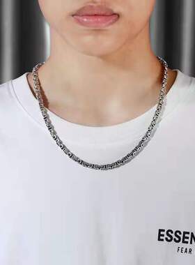 小众设计龙纹方形环套环六字真言项链男士时尚个性韩版潮复古颈链