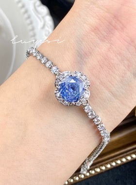 轻奢时尚八角千禧玫瑰切坦桑蓝花朵手链镶嵌高碳钻玫瑰花粉钻