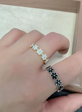 小众设计时尚黑色滴油花朵戒指女士轻奢风高级感时尚简约创意