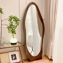 Full body mirror floor mirror Home net red solid wood mirror wearing mirror Ins wind hanging wall Alien mirror bedroom fitting mirror