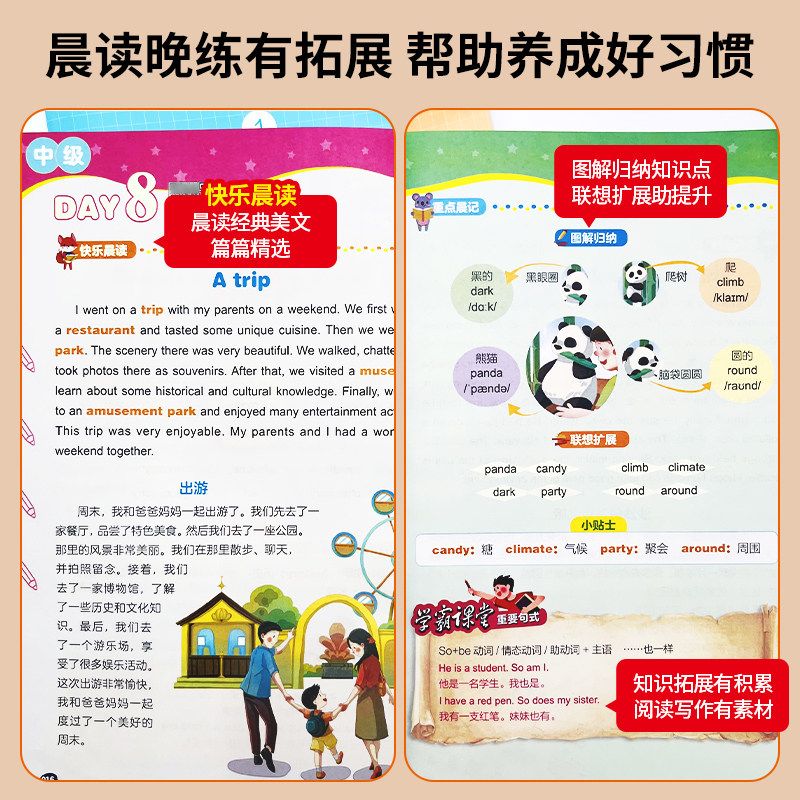 小学生英语经典晨读美文21天主题式突破一二三四五六年级英语口语练习句式语法通用版作文阅读与写作晨读晚练每日一读优美句子积累