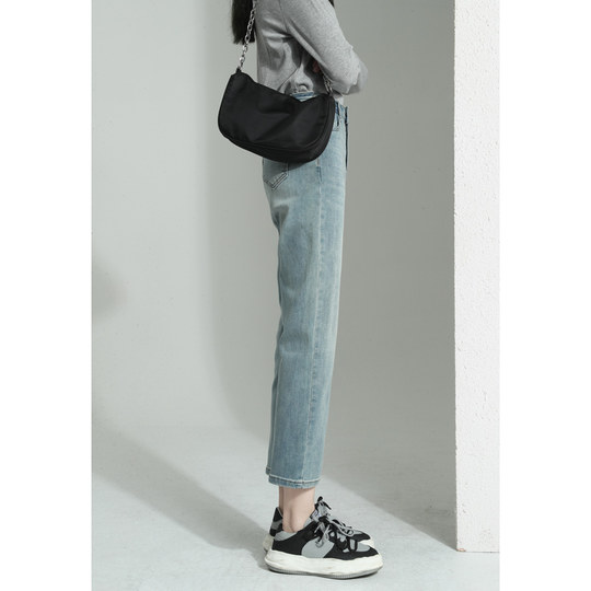 直筒牛仔裤女2025新款爆款秋冬高腰加绒宽松显瘦九分窄版烟管裤子