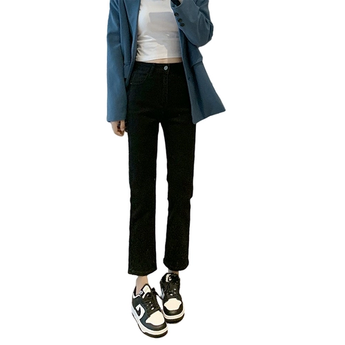 Прямые свободные джинсы, осенние черные штаны, высокая талия, подходит для подростков