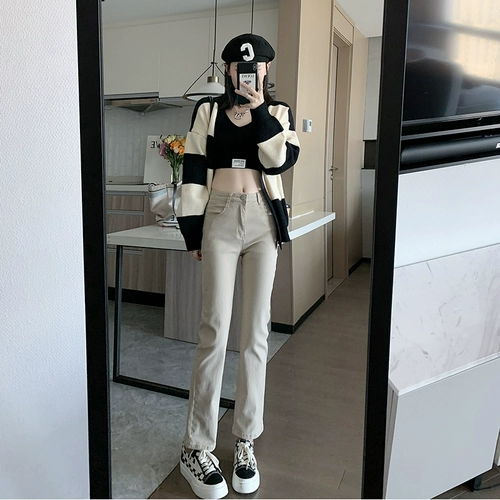 Прямые свободные джинсы, осенние черные штаны, высокая талия, подходит для подростков