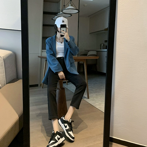 Прямые свободные джинсы, осенние черные штаны, высокая талия, подходит для подростков