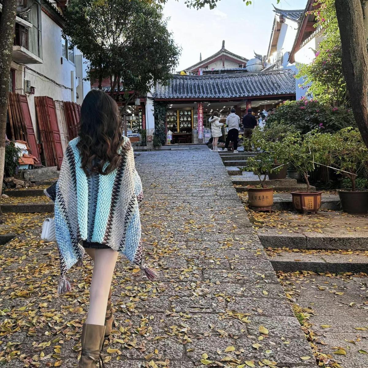 镂空针织防晒开衫披肩女外搭2025新款配裙子旗袍罩衫民族风斗篷 - 图1