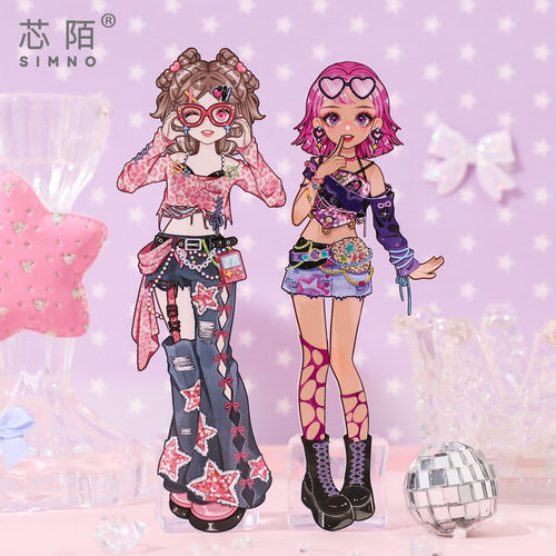 芯陌少女换装册腐蚀刀9.0可爱少女换装贴纸本儿童玩具女孩贴画ins卡通人物diy无边模切手帐公主变装换装贴纸 - 图1